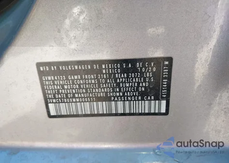 2021 Volkswagen Jetta 1.4T R-Line/1.4T S/1.4T Se из США, поврежденный, VIN 3VWC57BUXMM006511